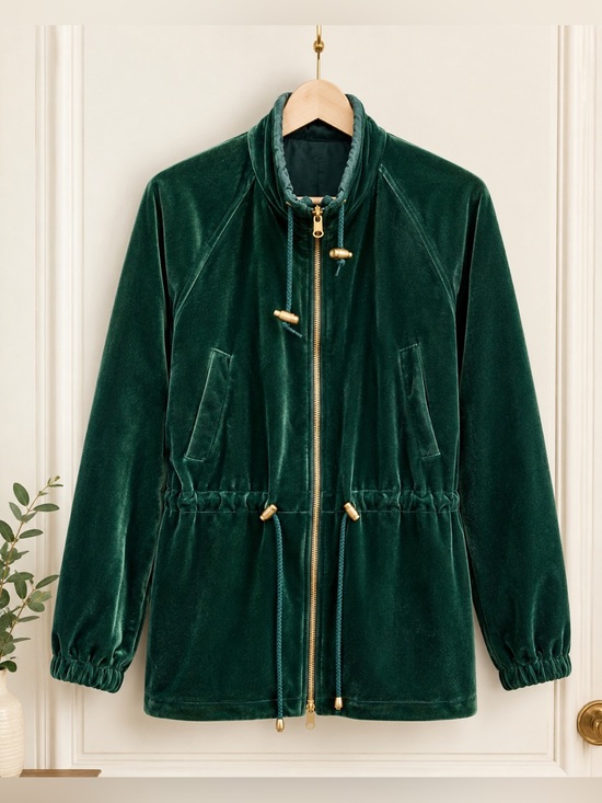 very trendy Jackets & Blazers - Velvet Drawstring Utility Jacket in Forest Green